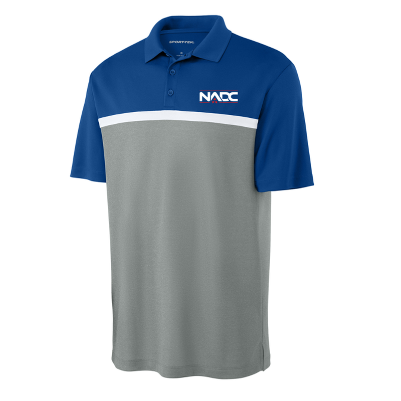 NADC Sport-Tek® UV Micropique Colorblock Polo - True Royal/ Grey Concrete Heather/ White