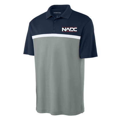 NADC Sport-Tek® UV Micropique Colorblock Polo - True Navy/ Grey Concrete Heather/ White