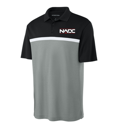 NADC Sport-Tek® UV Micropique Colorblock Polo - Black/ Grey Concrete Heather/ White