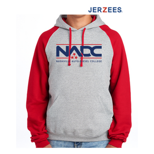 NADC Jerzees® Unisex NuBlend® Colorblock Raglan Hoodie Sweatshirt - Oxford/True Red